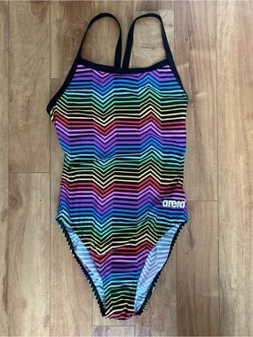 Arena Multicolor Chevron Stripe One-Piece Swimsuit - Black Trim